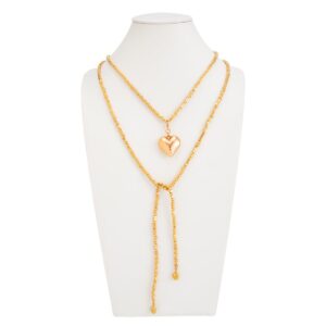 Chic Heart Pendant Square Beaded Long Chain Necklace - ArtGalleryZen