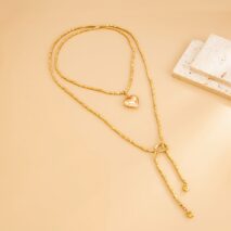 Chic Heart Pendant Square Beaded Long Chain Necklace - ArtGalleryZen