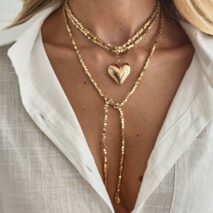 Chic Heart Pendant Square Beaded Long Chain Necklace - ArtGalleryZen