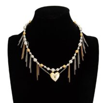 Chic Heart Pendant Two Tone Ball Chain Tassel Necklace - ArtGalleryZen