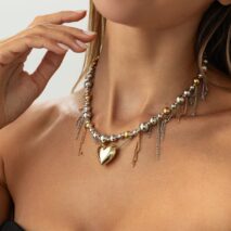 Chic Heart Pendant Two Tone Ball Chain Tassel Necklace - ArtGalleryZen