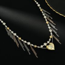 Chic Heart Pendant Two Tone Ball Chain Tassel Necklace - ArtGalleryZen