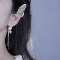 Chic Hollow Butterfly Pearl Chain Tassel Elf Ear Cuff Wrap Earring - ArtGalleryZen