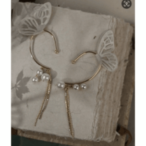 Chic Hollow Butterfly Pearl Chain Tassel Elf Ear Cuff Wrap Earring - ArtGalleryZen