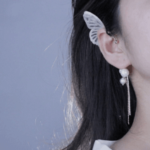 Chic Hollow Butterfly Pearl Chain Tassel Elf Ear Cuff Wrap Earring - ArtGalleryZen