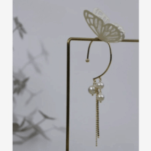 Chic Hollow Butterfly Pearl Chain Tassel Elf Ear Cuff Wrap Earring - ArtGalleryZen