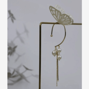 Chic Hollow Butterfly Pearl Chain Tassel Elf Ear Cuff Wrap Earring - ArtGalleryZen