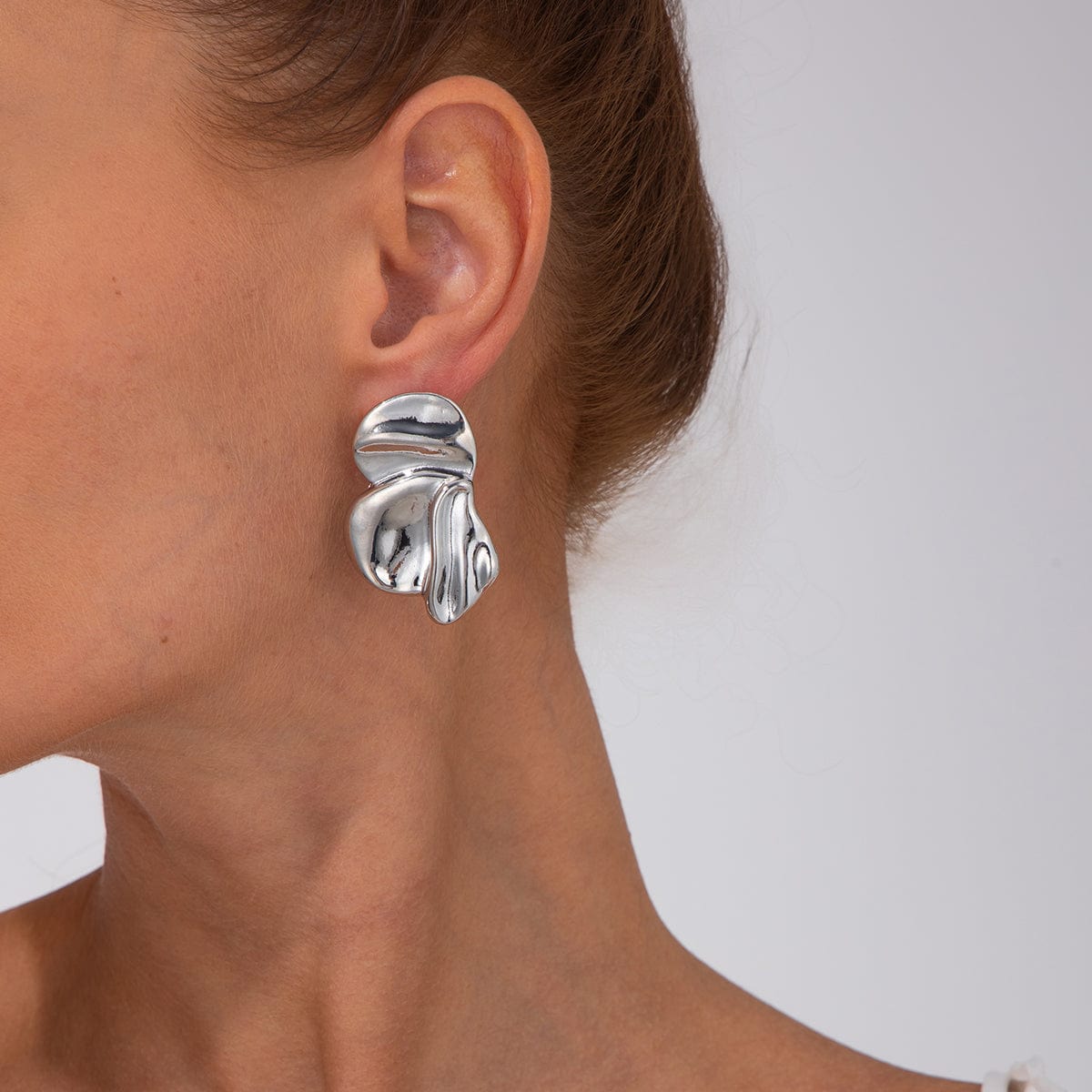Chic Irregular Gold Silver Tone Pleated Stud Earrings - ArtGalleryZen