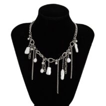 Chic Irregular Pearl Tassel Curb Chain Necklace - ArtGalleryZen