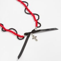Chic Layered Cross Bowknot Pendant Pearl Seed Beaded Chain Necklace - ArtGalleryZen
