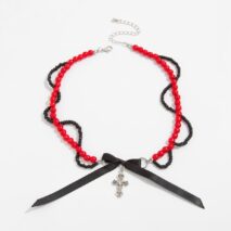 Chic Layered Cross Bowknot Pendant Pearl Seed Beaded Chain Necklace - ArtGalleryZen