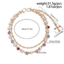 Chic Layered Cross Pendant Heart Rhinestone Pearl Trouser Chain - ArtGalleryZen