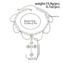 Chic Layered Cross Pendant Pearl Chain Necklace - ArtGalleryZen