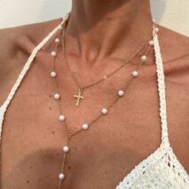 Chic Layered Cross Pendant Pearl Chain Y Necklace Set - ArtGalleryZen