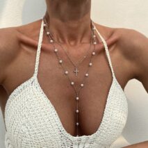 Chic Layered Cross Pendant Pearl Chain Y Necklace Set - ArtGalleryZen
