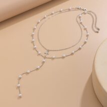 Chic Layered Cross Pendant Pearl Chain Y Necklace Set - ArtGalleryZen