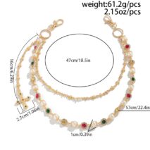 Chic Layered Cross Pendant Pearl Crystal Trouser Chain - ArtGalleryZen