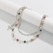 Chic Layered Cross Pendant Pearl Crystal Trouser Chain - ArtGalleryZen