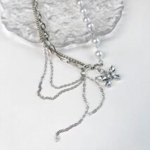Chic Layered Crystal Butterfly Pearl Chain Necklace - ArtGalleryZen
