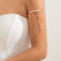 Chic Layered Crystal Inlaid Saturn Chain Tassel Arm Cuff - ArtGalleryZen