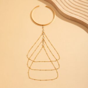 Chic Layered Crystal Inlaid Saturn Chain Tassel Arm Cuff - ArtGalleryZen