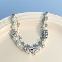 Chic Layered Crystal Inlaid Star Pearl Chain Bracelet - ArtGalleryZen