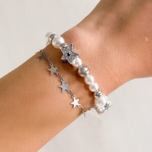Chic Layered Crystal Inlaid Star Pearl Chain Bracelet - ArtGalleryZen