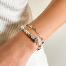 Chic Layered Crystal Inlaid Star Pearl Chain Bracelet - ArtGalleryZen