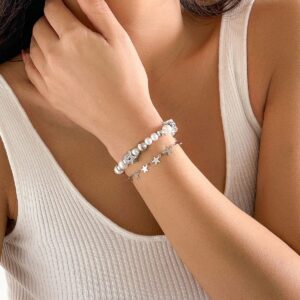 Chic Layered Crystal Inlaid Star Pearl Chain Bracelet - ArtGalleryZen