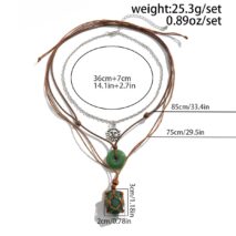 Chic Layered Crystal Sun Pendant Wax Cord String Necklace Set - ArtGalleryZen