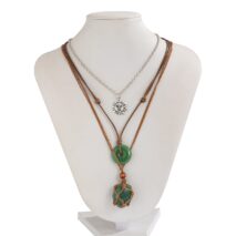 Chic Layered Crystal Sun Pendant Wax Cord String Necklace Set - ArtGalleryZen