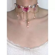Chic Layered CZ Inliad Enamel Butterfly Crystal Tassel Choker Necklace - ArtGalleryZen