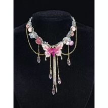 Chic Layered CZ Inliad Enamel Butterfly Crystal Tassel Choker Necklace - ArtGalleryZen