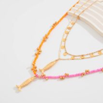 Chic Layered Fish Pendant Sequin Tassel Seed Beaded Necklace Set - ArtGalleryZen