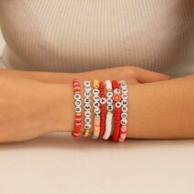Chic Layered Flower Letter Polymer Clay Beaded Friendship Bracelet Set - ArtGalleryZen
