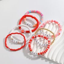 Chic Layered Flower Letter Polymer Clay Beaded Friendship Bracelet Set - ArtGalleryZen