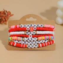 Chic Layered Flower Letter Polymer Clay Beaded Friendship Bracelet Set - ArtGalleryZen