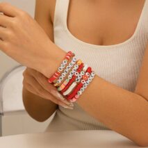 Chic Layered Flower Letter Polymer Clay Beaded Friendship Bracelet Set - ArtGalleryZen