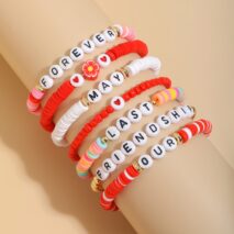 Chic Layered Flower Letter Polymer Clay Beaded Friendship Bracelet Set - ArtGalleryZen