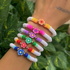 Chic Layered Flower Polymer Clay Beaded Friendship Bracelet Set - ArtGalleryZen