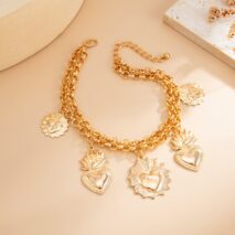 Chic Layered Gold Silver Tone Flame Heart Anklet - ArtGalleryZen