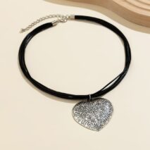Chic Layered Heart Pendant Wax Cord String Necklace - ArtGalleryZen