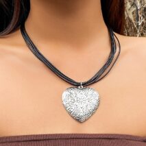 Chic Layered Heart Pendant Wax Cord String Necklace - ArtGalleryZen