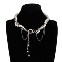Chic Layered Heart Tassel Pearl Curb Chain Choker Necklace - ArtGalleryZen