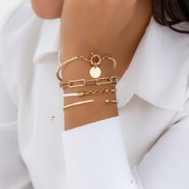 Chic Layered Knotted String Round Disk Cable Chain Bangle Bracelet Set - ArtGalleryZen