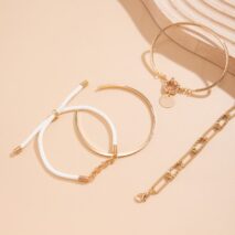 Chic Layered Knotted String Round Disk Cable Chain Bangle Bracelet Set - ArtGalleryZen