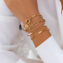 Chic Layered Knotted String Round Disk Cable Chain Bangle Bracelet Set - ArtGalleryZen