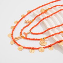 Chic Layered Mermaid Shell Starfish Tassel Seed Bead Necklace Set - ArtGalleryZen