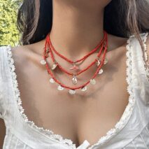 Chic Layered Mermaid Shell Starfish Tassel Seed Bead Necklace Set - ArtGalleryZen