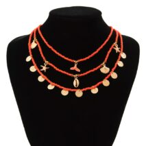 Chic Layered Mermaid Shell Starfish Tassel Seed Bead Necklace Set - ArtGalleryZen